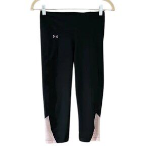 Under Armour HeatGear Compression Running Capris Black Pink Performance Leggings
